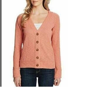 Two by Vince Camuto Slub Knit Button Up Cardigan Peach Color  Small